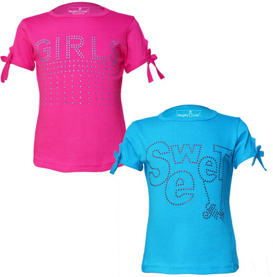 Naughty Little Girls Casual Cotton Jersey Top(Light Blue, Pack of 2)