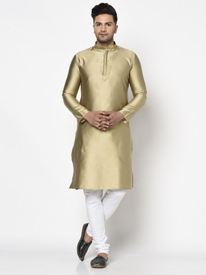 Tabard Men Striped Straight Kurta(Yellow)
