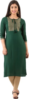 Attire4ever Women Embroidered Straight Kurta(Dark Green)