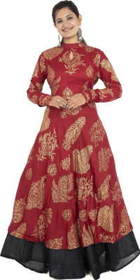 zakiya Women Printed Anarkali Kurta(Maroon)
