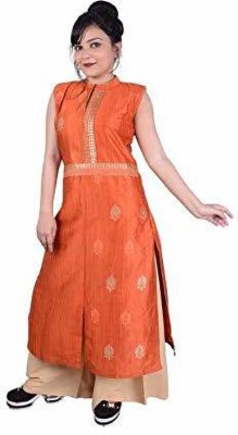 SK Creation Women Printed Straight Kurta(Orange)