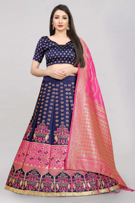 Sonu Creation Self Design Semi Stitched Lehenga Choli(Pink, Dark Blue)