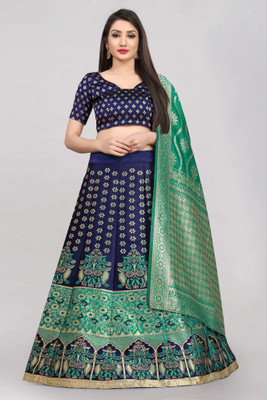 Sonu Creation Self Design Semi Stitched Lehenga Choli(Green, Dark Blue)