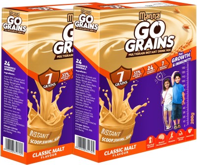 Manna Go Grains - Multigrain Instant Drink Mix for Kids Growth & Immunity -7 Grains & 7 Immunity Builders (Classic Malt)(2 x 200 g)