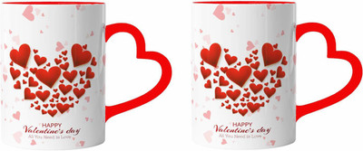 Tee Mafia Happy valentine day-Hheart Ceramic Coffee Mug(330 ml, Pack of 2)