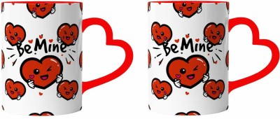 Tee Mafia BeMine-heart handle Ceramic Coffee Mug(330 ml, Pack of 2)