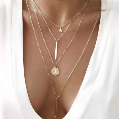 Shining Diva Latest Multilayer Western Neckpiece Neck Chain Necklace Gold-plated Plated Metal Chain