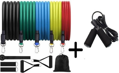 COMODO Exclusive 11 IN 1 Resistance Band Tube set with (Free Skipping Rope) Resistance Tube(Multicolor)