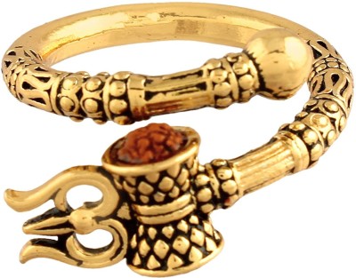 Airtick Adjustable Rudraksha Golden Mahakal Trishul Damroo Bahubali Cuff Finger Ring Stainless Steel Gold Plated Ring