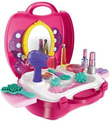 Montreal Girls Dream Fashion Beauty Makeup Suitcase Vanity Role Play Toy Set of 21 Pieces (Model No-8228, Pink)