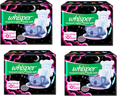 Whisper Bindazzz Nights Koala Soft Sanitary Pads - XXXL Plus (8+8+8+8) Pads Sanitary Pad(Pack of 32)