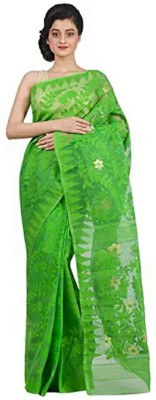 Krishneshwari Self Design, Woven Jamdani Pure Cotton Saree(Green)