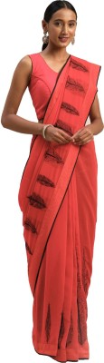 Shaily Retails Embroidered Daily Wear Georgette, Silk Blend Saree(Red)