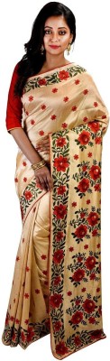 Avik Creations Self Design, Paisley, Ombre, Embroidered, Woven, Embellished, Applique, Floral Print Assam Silk Handloom Tussar Silk, Silk Blend Saree(Red, Gold)