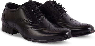 OM LOOKS LEATHER DERBY Brogues For Men(Black , 6)