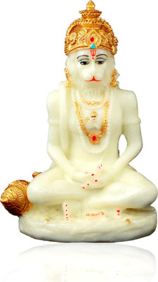 GW Creations Lord Mahavir Hanuman God Bajrangbali Idol Handicraft Statue Decorative Showpiece  -  5 cm(Marble, White, Gold)