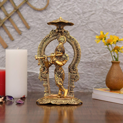 CraftVatika Metal Krishna Idols Murti Showpiece Statue Home Decor Decorative Showpiece  -  25.4 cm(Metal, Gold)