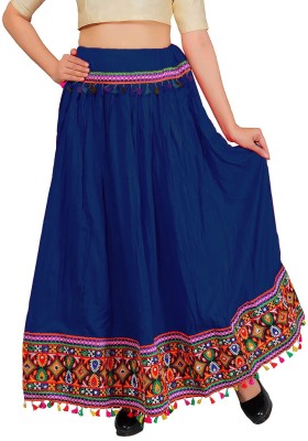 DIAMO Embroidered Women Flared Dark Blue Skirt