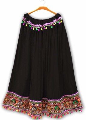 DIAMO Embroidered Women Flared Black Skirt