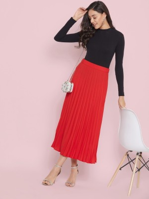 Uptownie Lite Solid Women Pleated Red Skirt