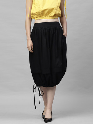 ATHENA Solid Women Bubble Black Skirt
