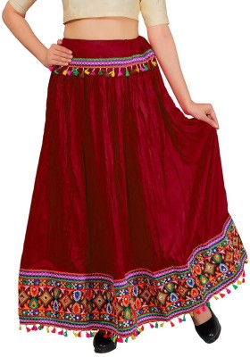 DIAMO Embroidered Women Flared Maroon Skirt