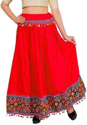 DIAMO Embroidered Women Flared Red Skirt