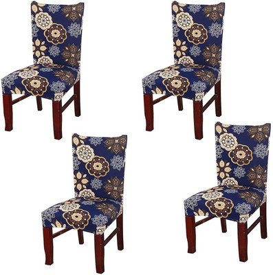 HOUSE OF QUIRK Polyester 1 Seater Chair Floral Cover(Pack of 4 Blue)