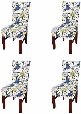 HOUSE OF QUIRK Polyester 1 Seater Chair Floral Cover(Pack of 4 White)