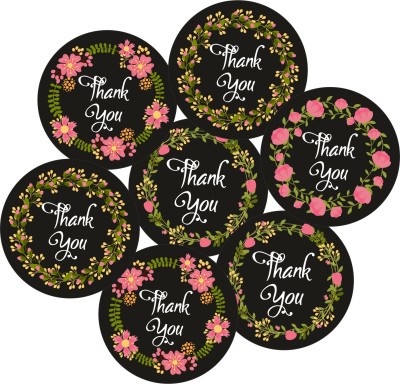 Edulearnable Thank You Party Stickers, Elegant Floral, 40 Pieces, 2 inches, Black Round, 4 Unique Designs Ideal for Gift Wrapping, Party Favors, Corporate Gift, Art Craft, Card, Birthday, Baby Shower Medium Thank You Stickers for Kids- Round, 4 Unique Designs Ideal for Gift Wrapping, Party Favor, Ar