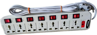 Leavess 7 Universal Socket Extension board With7 switch power OFF/ON Switch 7  Socket Extension Boards(White, 3 m)