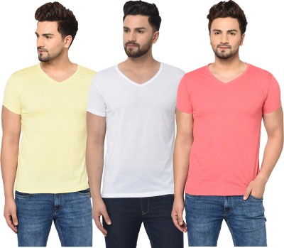 Unite Wear Solid Men V Neck White, Pink, Yellow T-Shirt