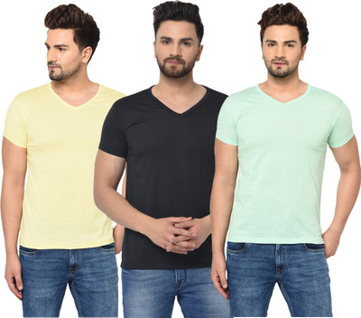 Adorbs Solid Men V Neck Black, Yellow, Light Green T-Shirt