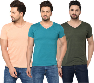 Jangoboy Solid Men V Neck Dark Green, Blue, Orange T-Shirt