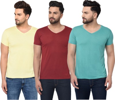 Adorbs Solid Men V Neck Light Blue, Maroon, Yellow T-Shirt