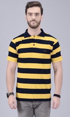 AD & AV Striped Men Polo Neck Yellow T-Shirt