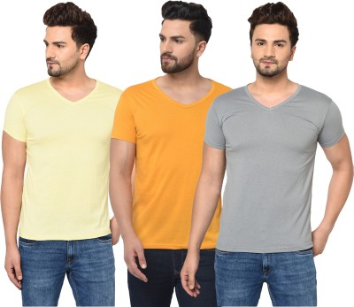 Bribzy Solid Men V Neck Multicolor T-Shirt