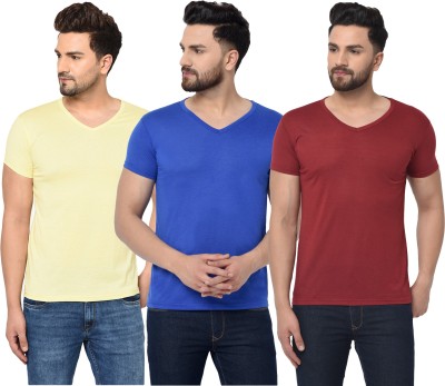 Adorbs Self Design Men V Neck Maroon, Blue, Yellow T-Shirt