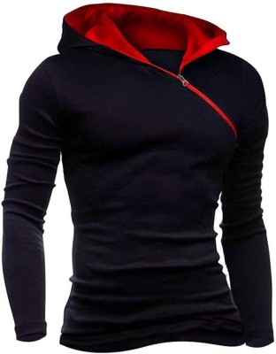 Try This Printed Men Hooded Neck Red, Black T-Shirt