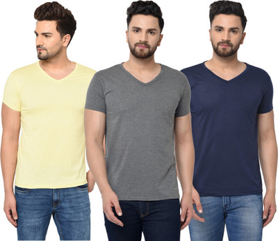 Tivy Solid Men V Neck Multicolor T-Shirt