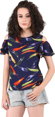 ADDICTED ATTIRE Casual Cold Shoulder Printed Women Multicolor Top