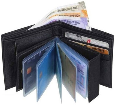 Vinsage Men Black Artificial Leather Wallet(10 Card Slots)