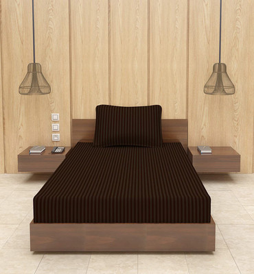 Apala 210 TC Polycotton Single Striped Flat Bedsheet(Pack of 1, Brown)