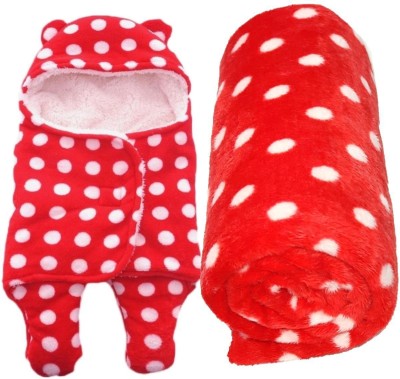 BRANDONN Polka Single Swaddling Baby Blanket for  AC Room(Polyester, Red)