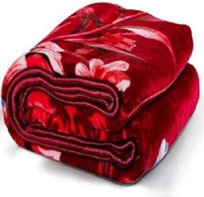 Shopping Store Floral Double Mink Blanket for  Mild Winter(Polyester, Red)