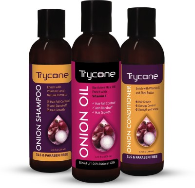 Trycone Onion Hair Growth Oil, Onion Shampoo and Onion Conditioner, Combo Pack of 3 – 600 Ml(3 Items in the set)