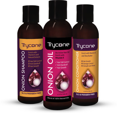 Trycone Onion Hair Growth Oil, Onion Shampoo and Onion Conditioner, Combo Pack of 3 – 600 Ml(3 Items in the set)