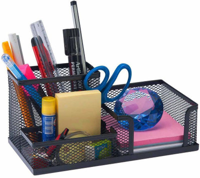 Kinzilla 3 Compartments Metal Mesh Pen Stsnd(Multicolor)