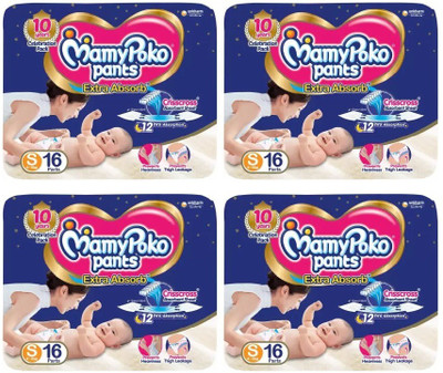 MamyPoko Pants Extra Absorb Diapers S 16+16+16+16 - S(4 Pieces)
