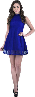 ADDICTED ATTIRE Women A-line Blue Mini/Short Dress